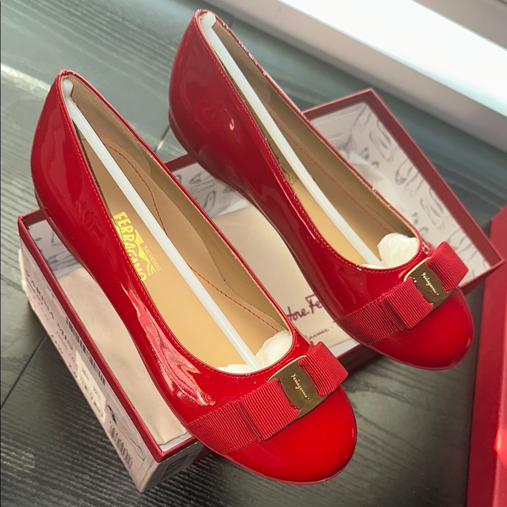 Ferragamo Red Patent Leather Flats